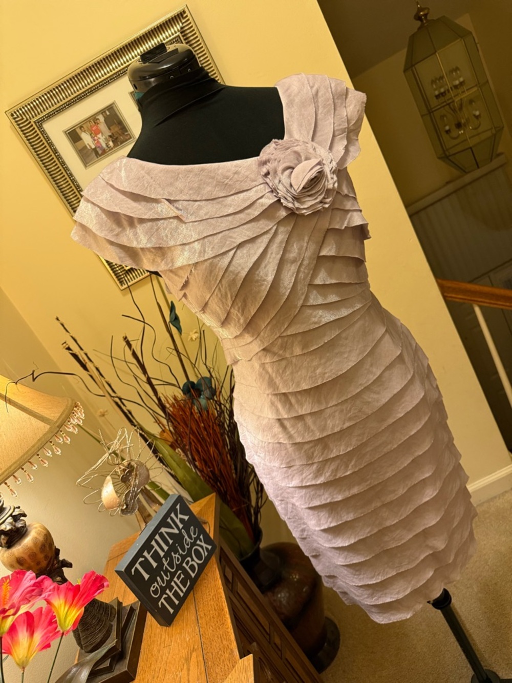 Lilac Tiered Midi Dress with Rosette Detail